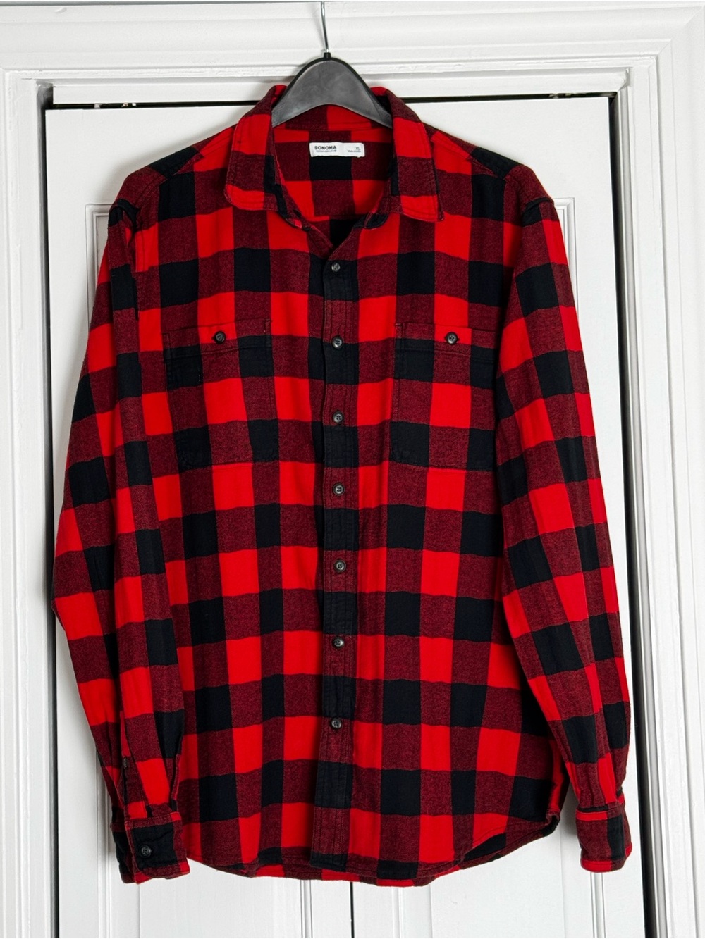 Sonoma Red and Black Check Flannel Button-Down Shirt
